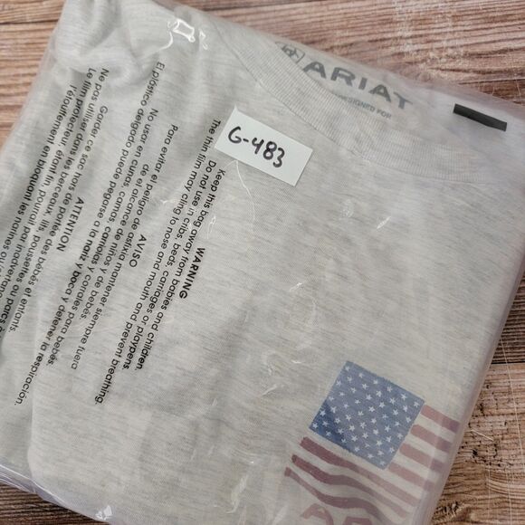 Ariat Men's XL Gray Short Sleeve Flag Patriotic Buckle Workwear Shirt - Picture 10 of 10